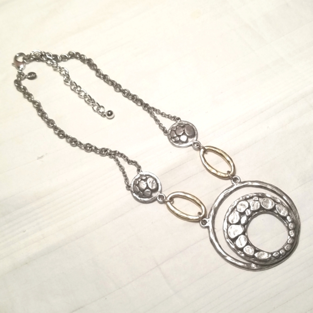 Chicos Silver Gold Hammered Statement Necklace - image 1